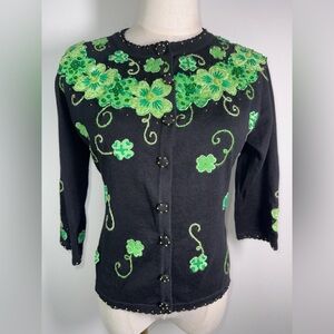 VINTAGE Jack B. Quick St. Patrick's Day shamrock cardigan SWEATER